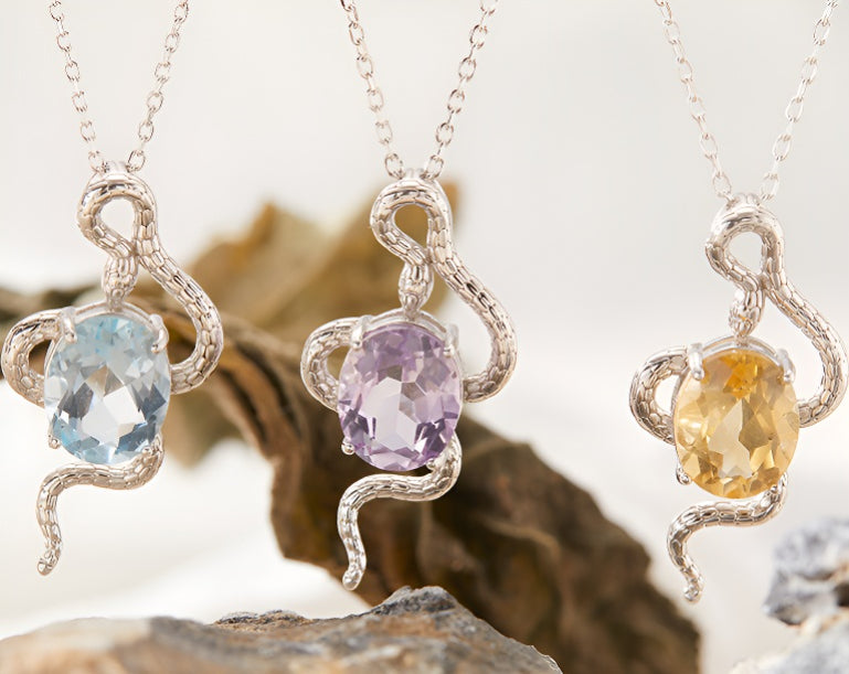 Natural Colorful Topaz Amethyst Pendant Necklace S925 Sterling Silver Inlay