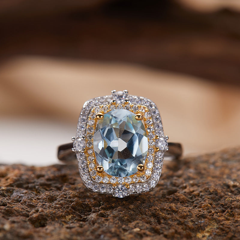 S925 Sterling Silver 18K Gold Natural Gemstone Energy Ring Jewelry