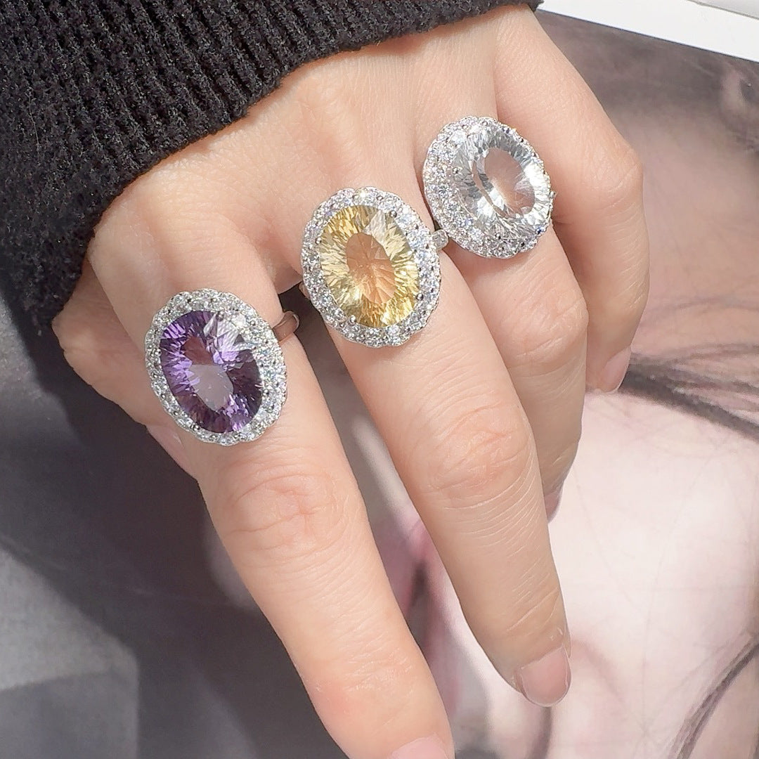 18K Gold S925 Sterling Silver White Purple Yellow Crystal Natural Gemstone Ring Sophisticated Luxury