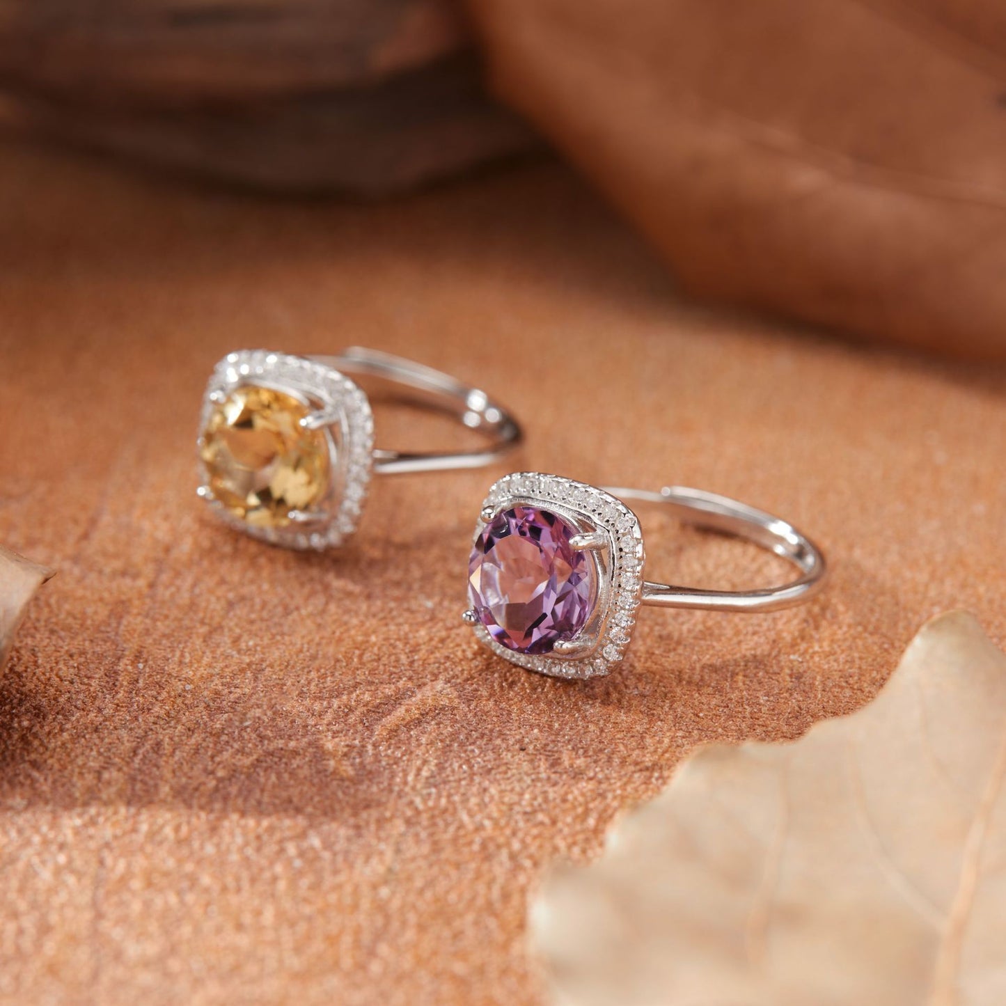 Natural Colorful Amethyst and Citrine Ring for Women s925Pure Silver Sugar Cube Index Finger Ring Xiaohongshu Douyin Style Wholesale