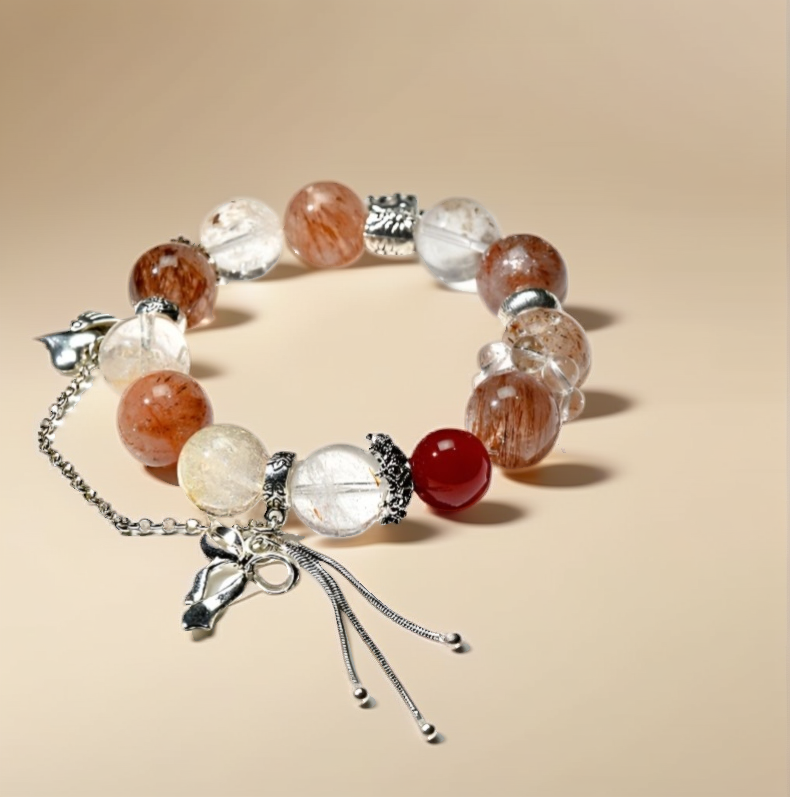 Natural Black Gold Crystal Bracelet with Crystal Healing Energy Red Yellow Gel Elegant Multi-Gemstone String