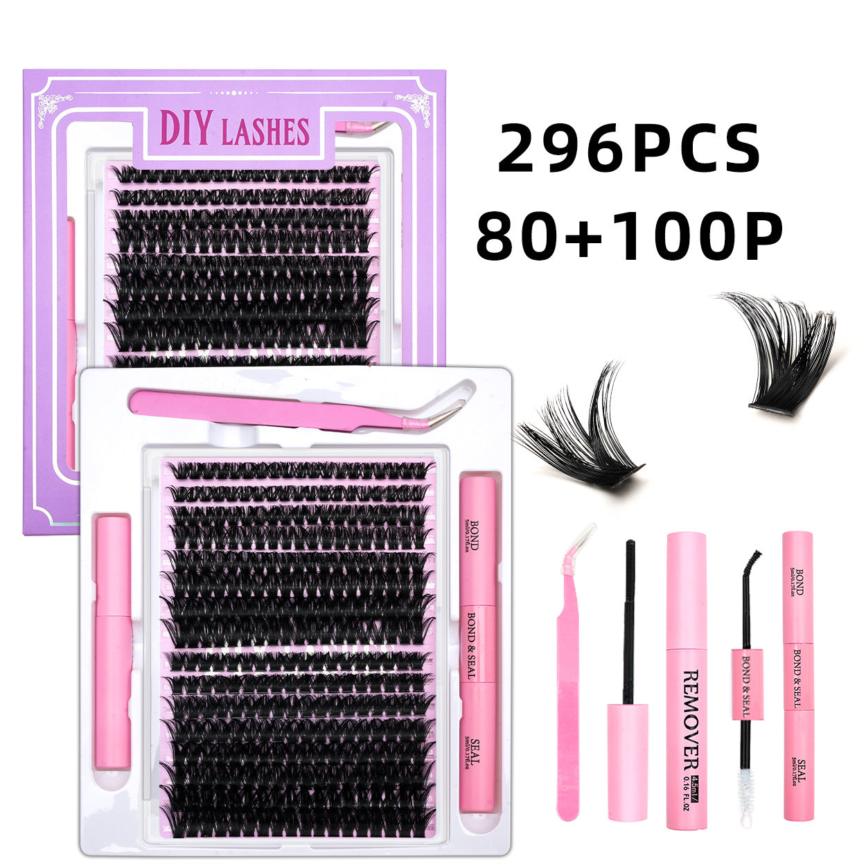 320 Clusters 16 Rows DIY False Eyelashes 4-Piece Set Glue Remover Tweezers 50 P60p80p100p Individual False Eyelash