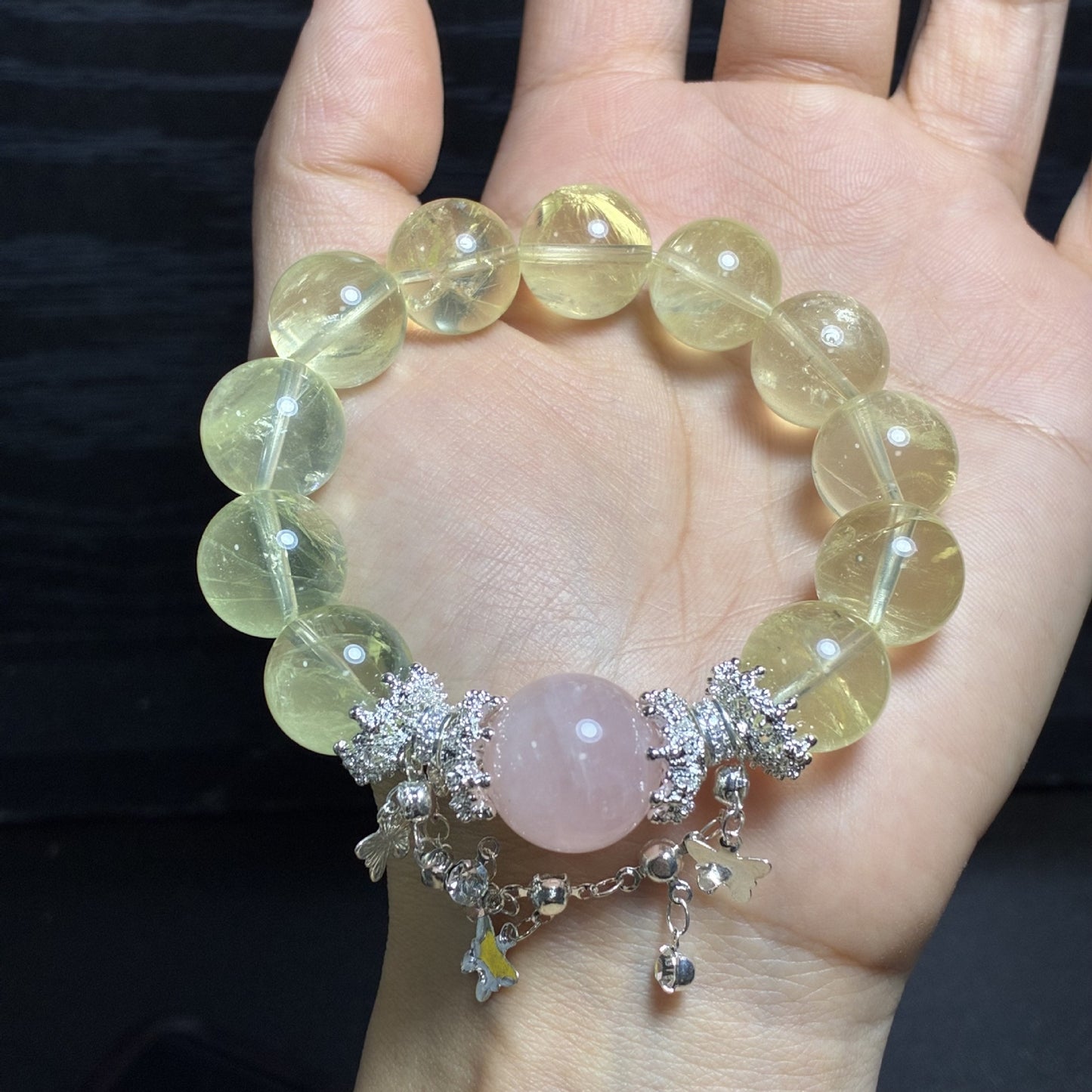 Yellow Citrine Beads Combined with Pink Quartz Bracelet