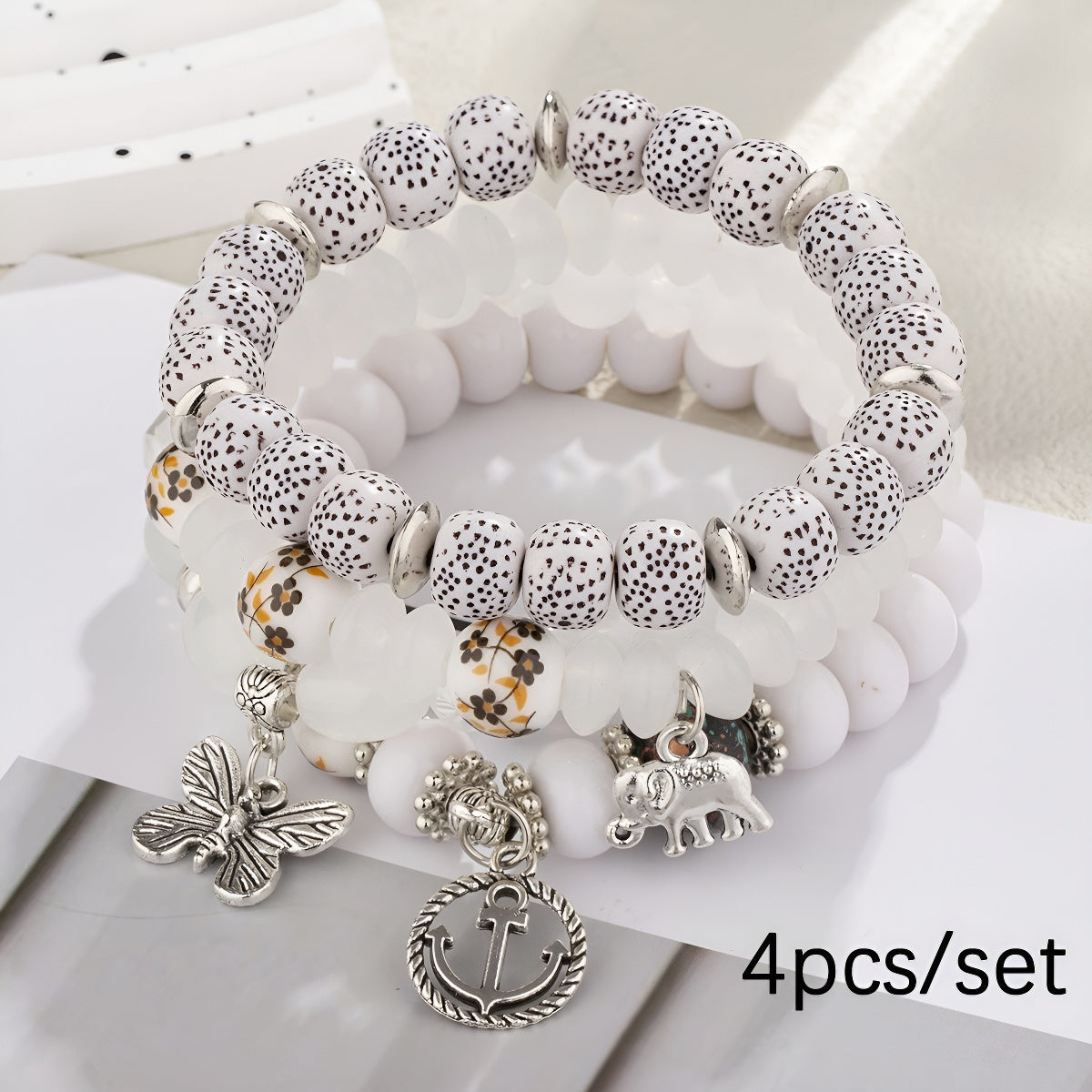 Hot-Selling New Arrival Bohemian Butterfly Boat Anchor Elephant Pendant Multilayer Fashion Beaded Bracelet