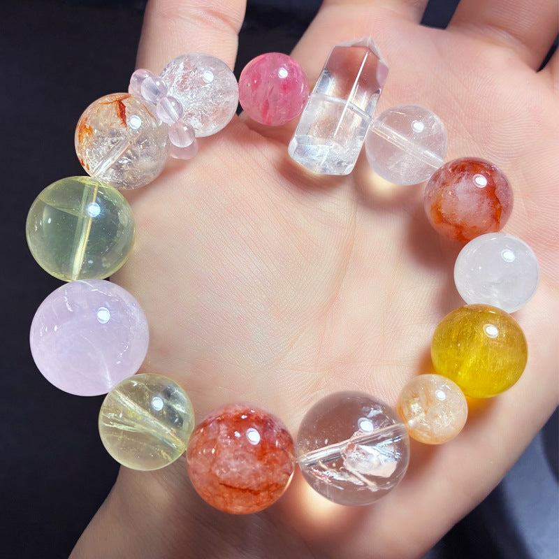 Natural Yellow Crystal Pink Crystal Bracelet Crystal Column Original Design Crystal Healing Magnetic Field Energy