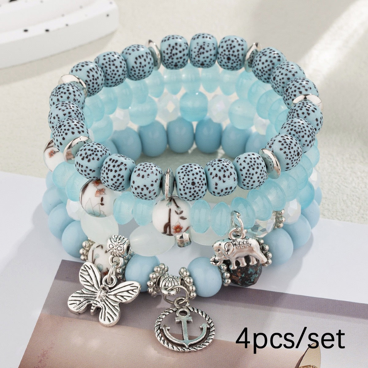 Hot-Selling New Arrival Bohemian Butterfly Boat Anchor Elephant Pendant Multilayer Fashion Beaded Bracelet