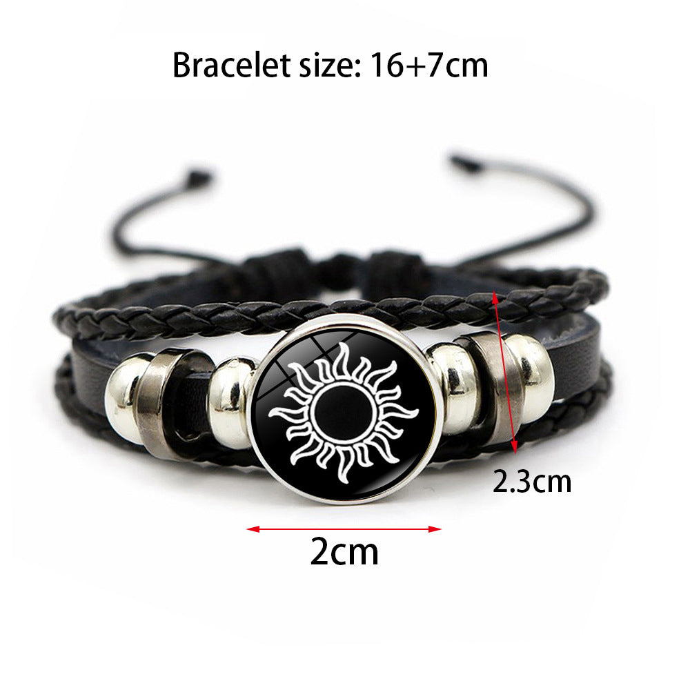 Sun and Moon Lovers Leather Bracelet Retro Punk Multi-Layer Beaded Weave Bracelet Couple Gift