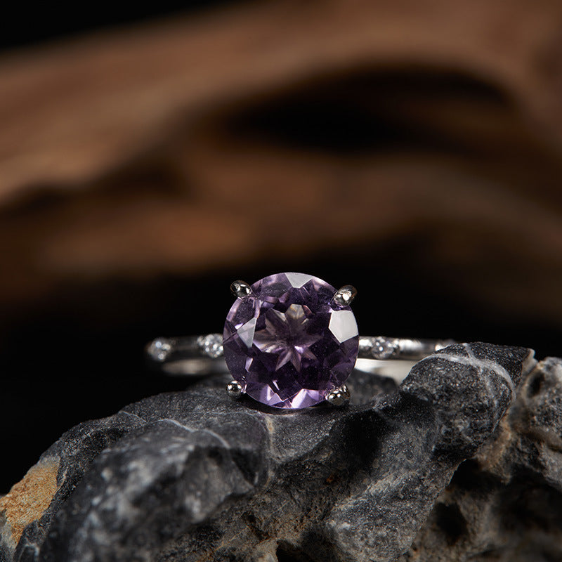 S925 Sterling Silver Natural Citrine Amethyst Topaz Color Gemstone Ring