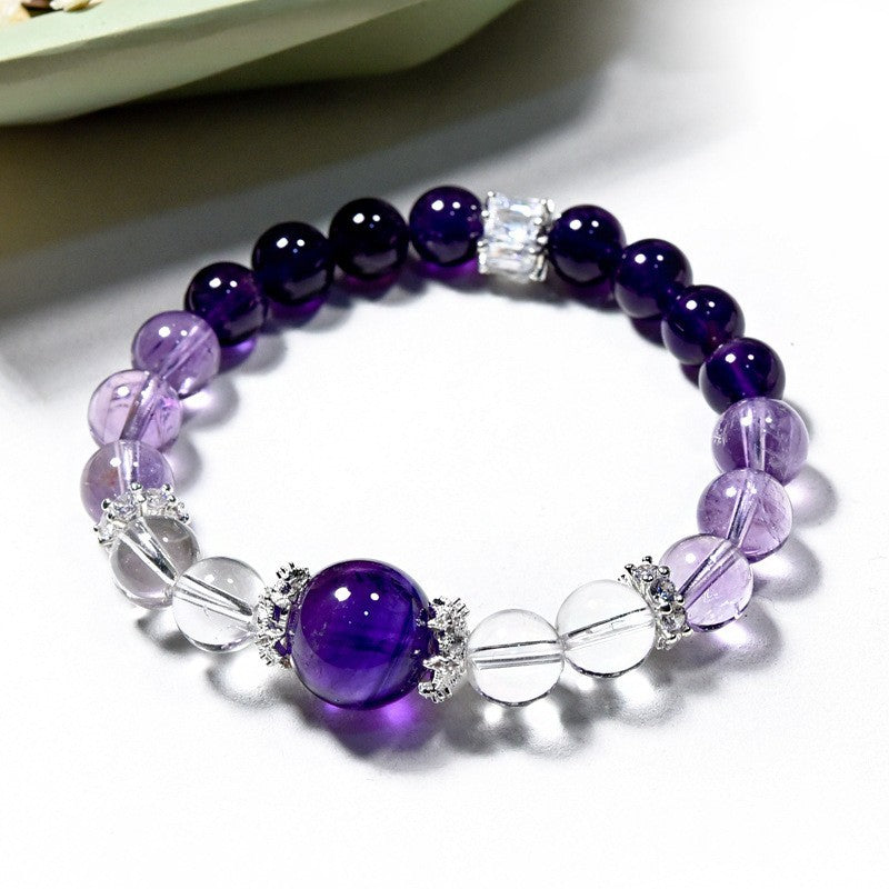 Unique Amethyst Bead Bracelet Natural Purple Azeite Hand Accessory
