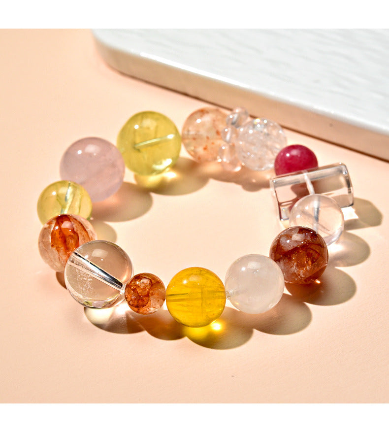 Natural Yellow Crystal Pink Crystal Bracelet Crystal Column Original Design Crystal Healing Magnetic Field Energy