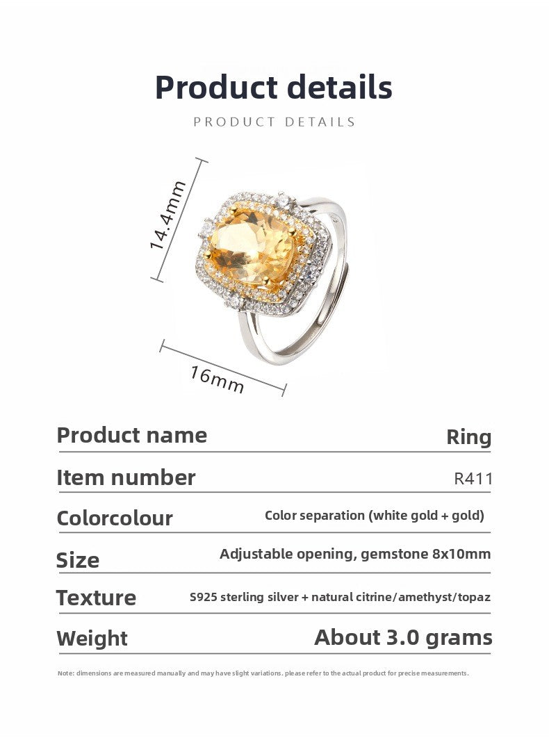 S925 Sterling Silver 18K Gold Natural Gemstone Energy Ring Jewelry