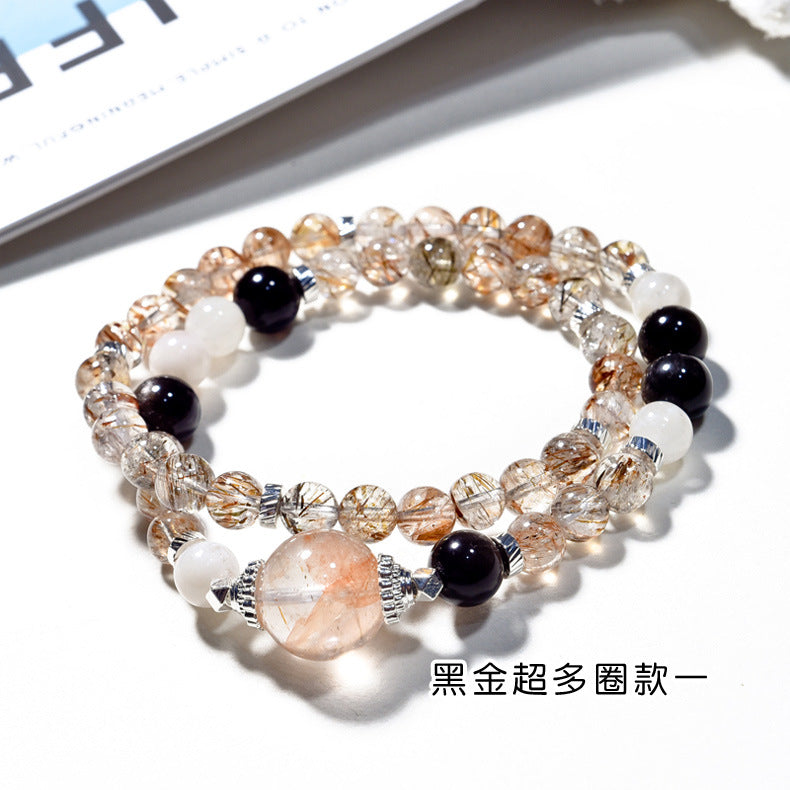 Natural Black Gold Super Crystal Multi-Loop Fashion High-Grade Rutilated Quartz Bracelet