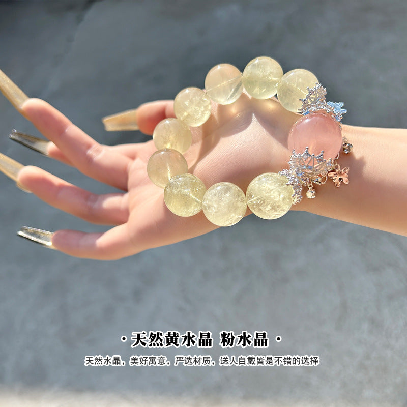 Yellow Citrine Beads Combined with Pink Quartz Bracelet