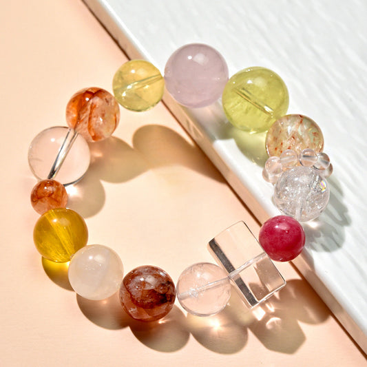 Natural Yellow Crystal Pink Crystal Bracelet Crystal Column Original Design Crystal Healing Magnetic Field Energy