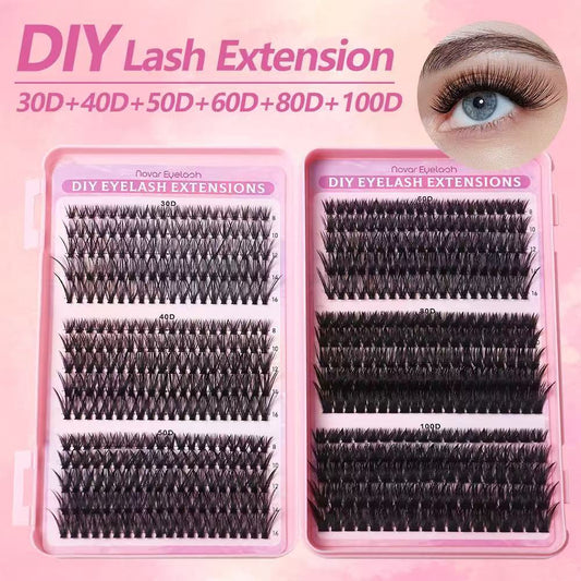 DIY 30D-100D Thick D-Shaped Segmented Natural False Lashes Set with kits