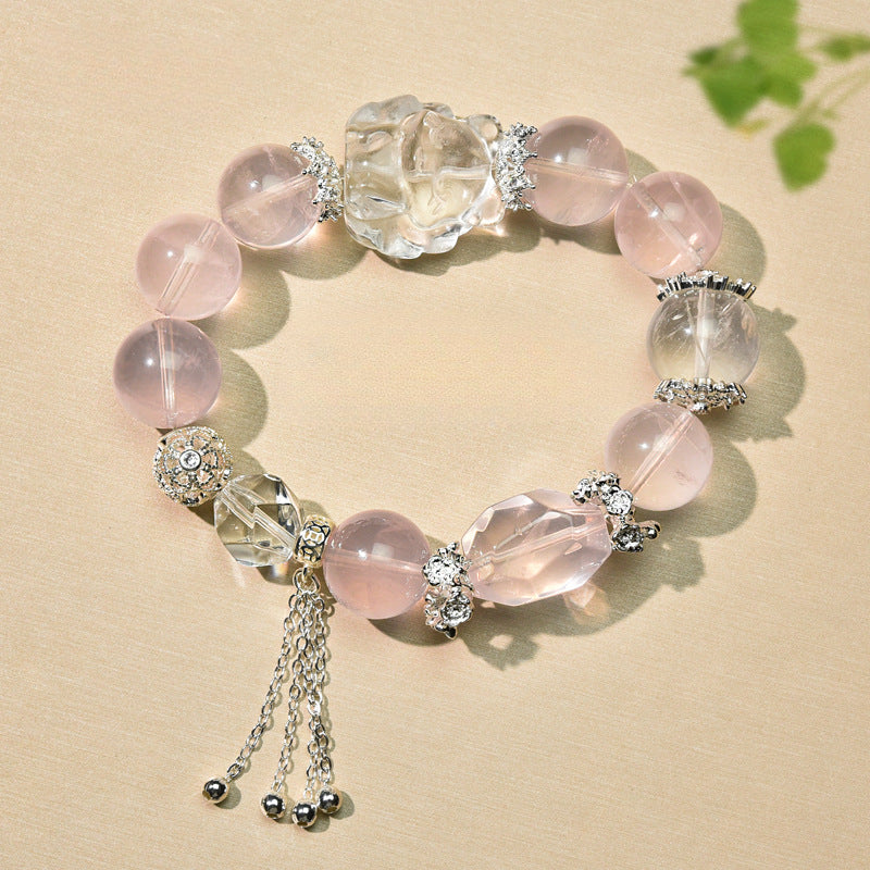 Natural Pink Crystal White Crystal Original Design Bracelet Bracelet