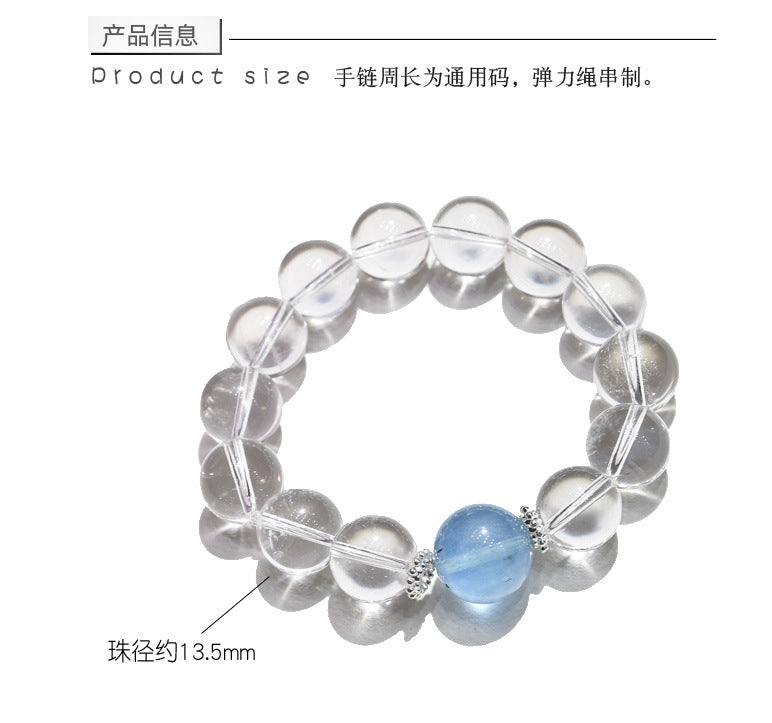Natural White Crystal Bracelet Aquamarine Top Bead Bracelet