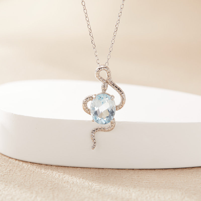 Natural Colorful Topaz Amethyst Pendant Necklace S925 Sterling Silver Inlay