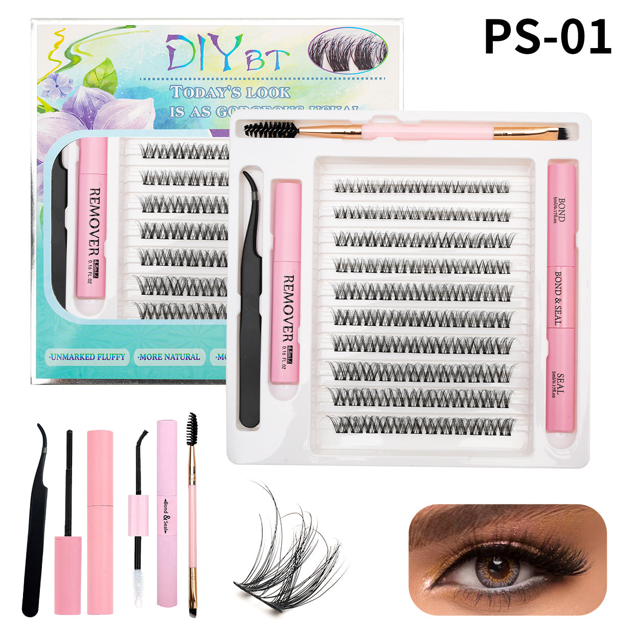 3D Traceless False Eyelashes 5-Piece Set Soft 8D Mink-like Glue Remover Tweezer Set