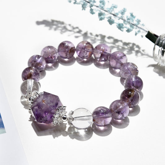 Unique Amethyst Bead Bracelet Natural Purple Azeite Hand Accessory