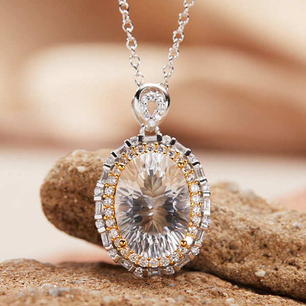 S925 Sterling Silver 18K Gold Natural Colorful Gemstone Amethyst Pendant Collarbone Necklace