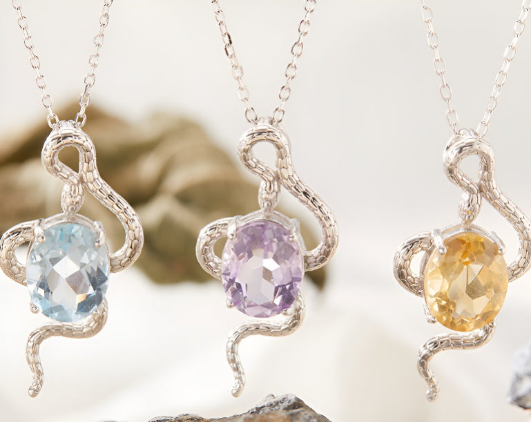 Natural Colorful Topaz Amethyst Pendant Necklace S925 Sterling Silver Inlay