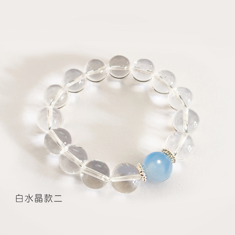 Natural White Crystal Bracelet Aquamarine Top Bead Bracelet