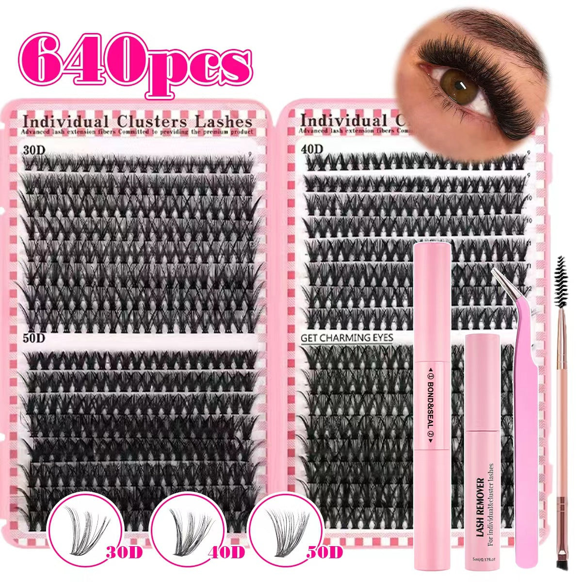 30D4050D Mixed 3D Hot Melt Cluster Lashes Large Volume 640-Piece Eyelash Book