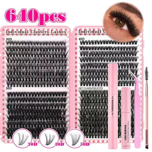 30D4050D Mixed 3D Hot Melt Cluster Lashes Large Volume 640-Piece Eyelash Book