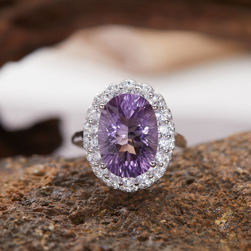 18K Gold S925 Sterling Silver White Purple Yellow Crystal Natural Gemstone Ring Sophisticated Luxury