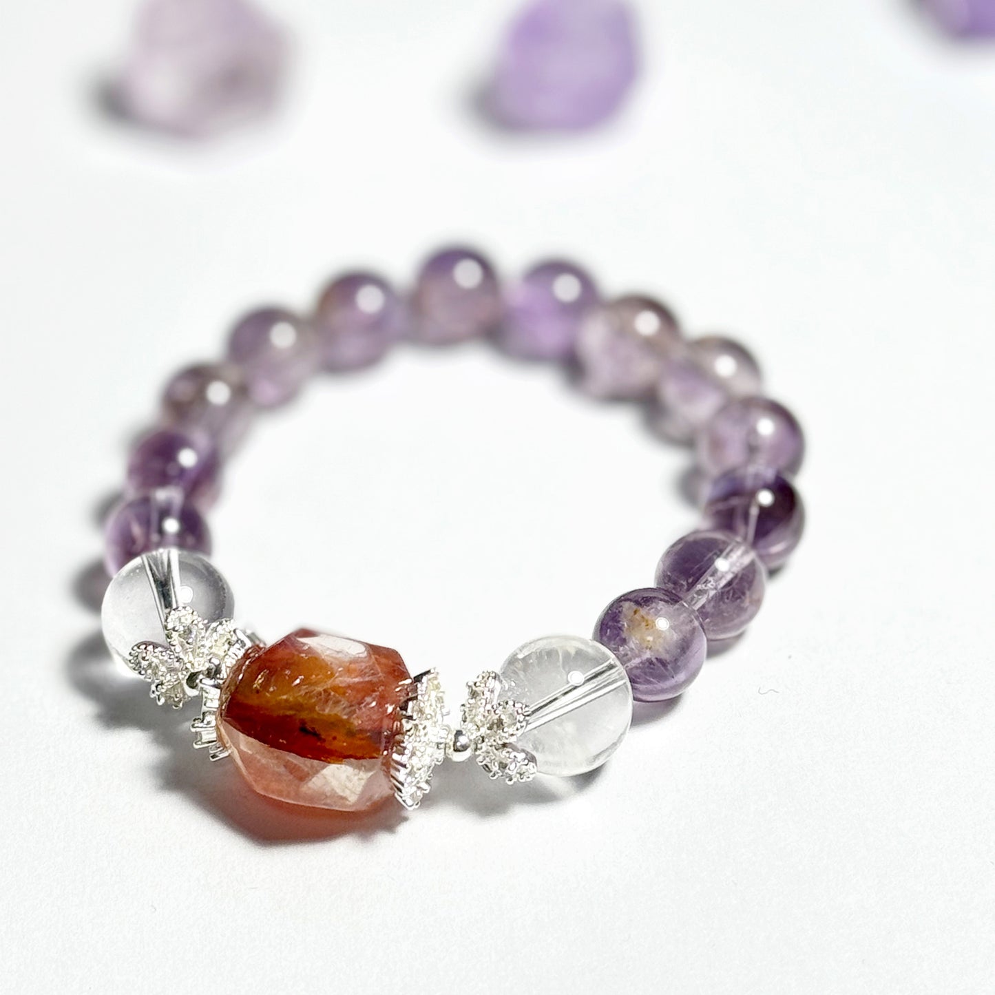Unique Amethyst Bead Bracelet Natural Purple Azeite Hand Accessory