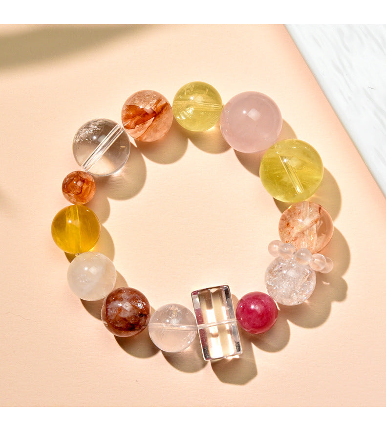 Natural Yellow Crystal Pink Crystal Bracelet Crystal Column Original Design Crystal Healing Magnetic Field Energy
