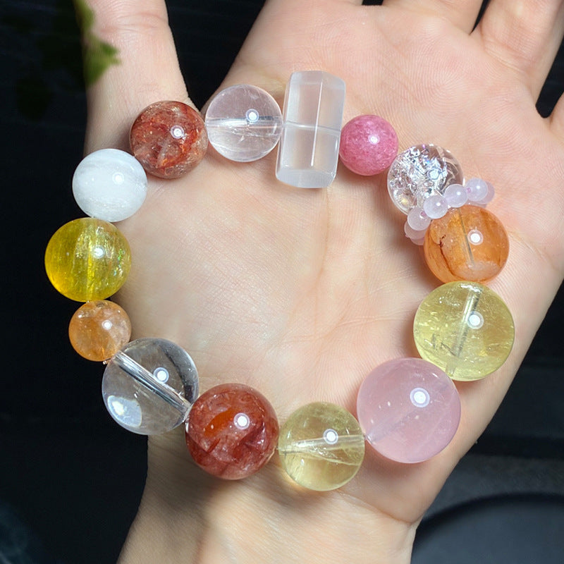 Natural Yellow Crystal Pink Crystal Bracelet Crystal Column Original Design Crystal Healing Magnetic Field Energy