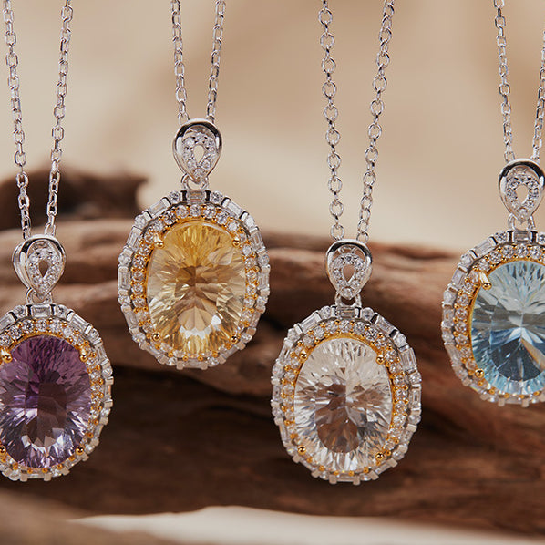 S925 Sterling Silver 18K Gold Natural Colorful Gemstone Amethyst Pendant Collarbone Necklace