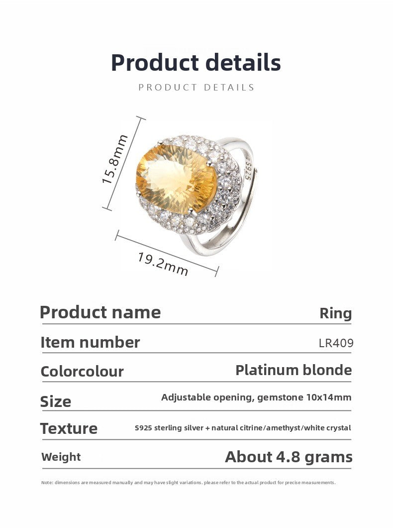 18K Gold S925 Sterling Silver White Purple Yellow Crystal Natural Gemstone Ring Sophisticated Luxury