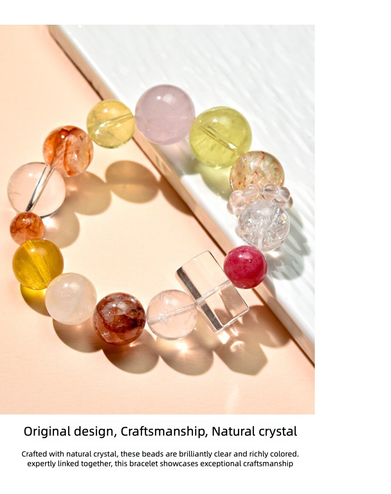Natural Yellow Crystal Pink Crystal Bracelet Crystal Column Original Design Crystal Healing Magnetic Field Energy