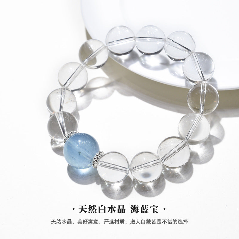 Natural White Crystal Bracelet Aquamarine Top Bead Bracelet