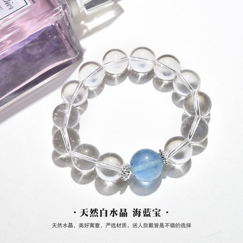 Natural White Crystal Bracelet Aquamarine Top Bead Bracelet